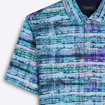 'Turquoise and Orchid Print' Short Sleeved Knit Sport Shirt