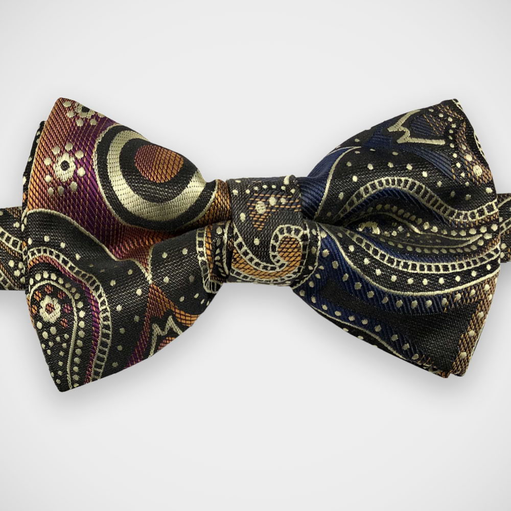 'Large Multi-Coloured Paisley' Pre-Tied Woven Bow Tie