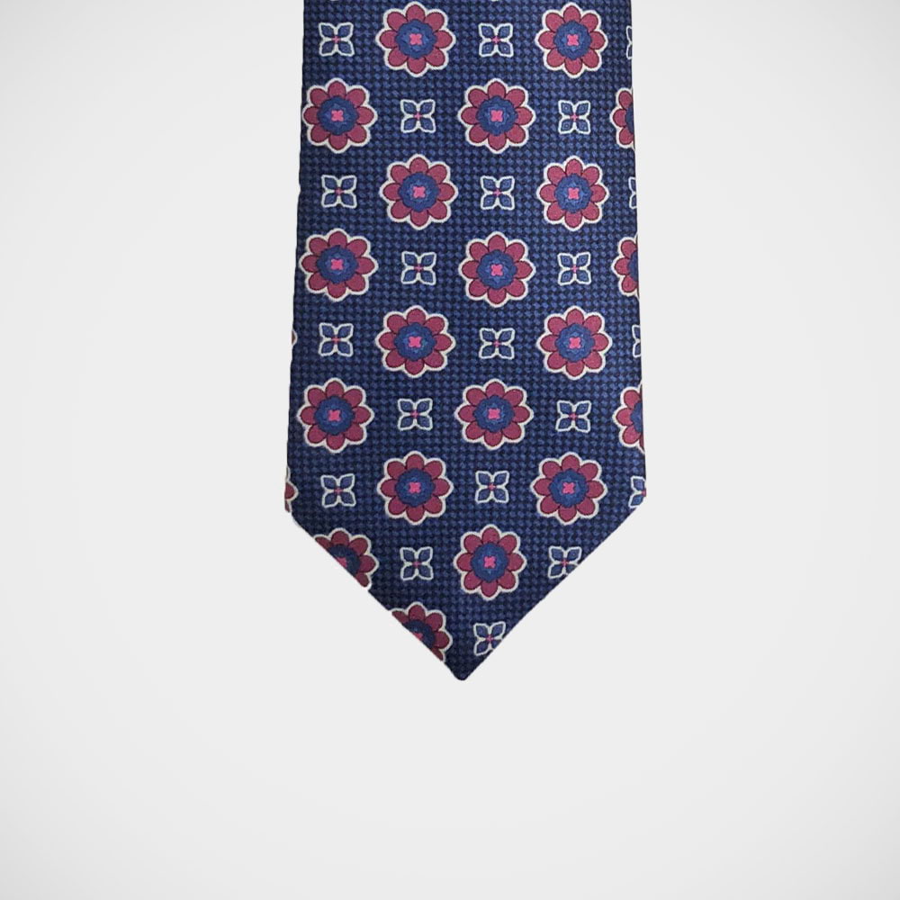'Red Floral Medallion on Navy' Tie