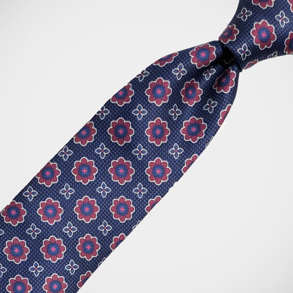 'Red Floral Medallion on Navy' Tie