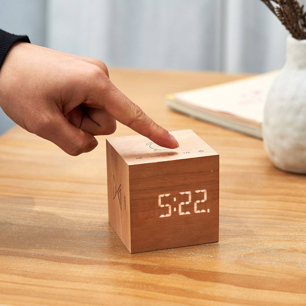 'Cube Plus-Cherry Wood' Desk Clock