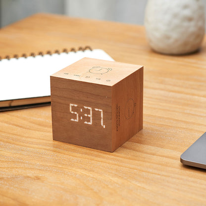 'Cube Plus-Cherry Wood' Desk Clock