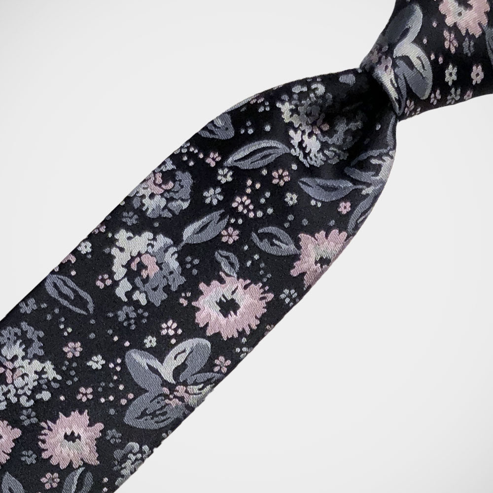 'Charcoal with Pink Floral' Tie