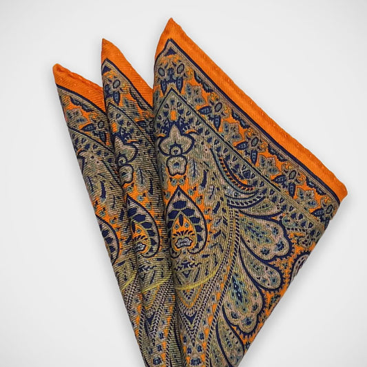 'Orange Paisley' Pocket Square