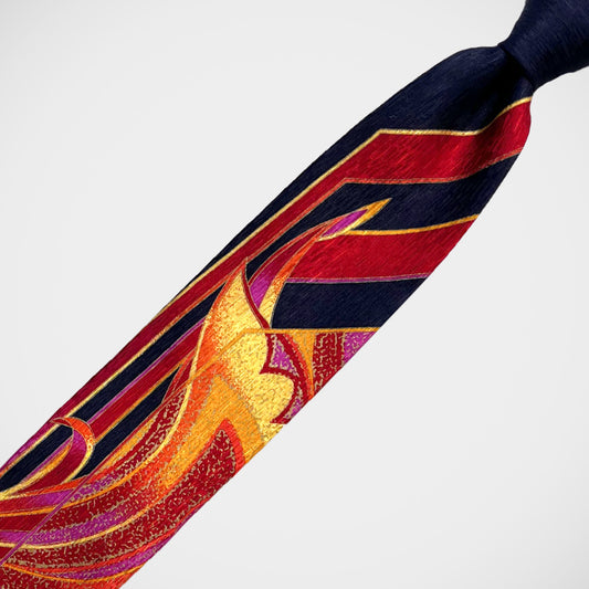 'Whirlwind #2 - Reds on Navy' Panel Tie