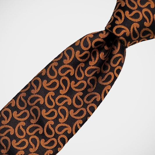 'Orange Paisley on Black' Tie