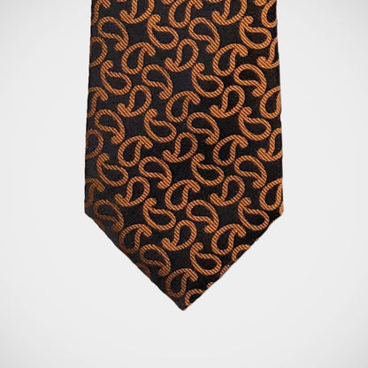 'Orange Paisley on Black' Tie