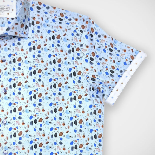 'Bits and Bobs on Blue' Short Sleeved Sport Shirt