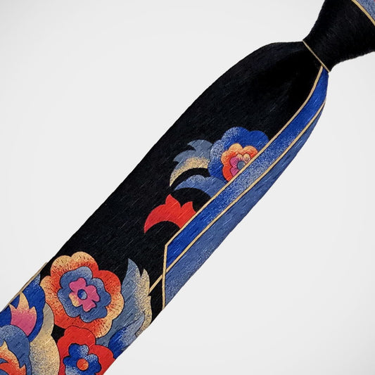 'Blue & Red Floral Panel' Tie