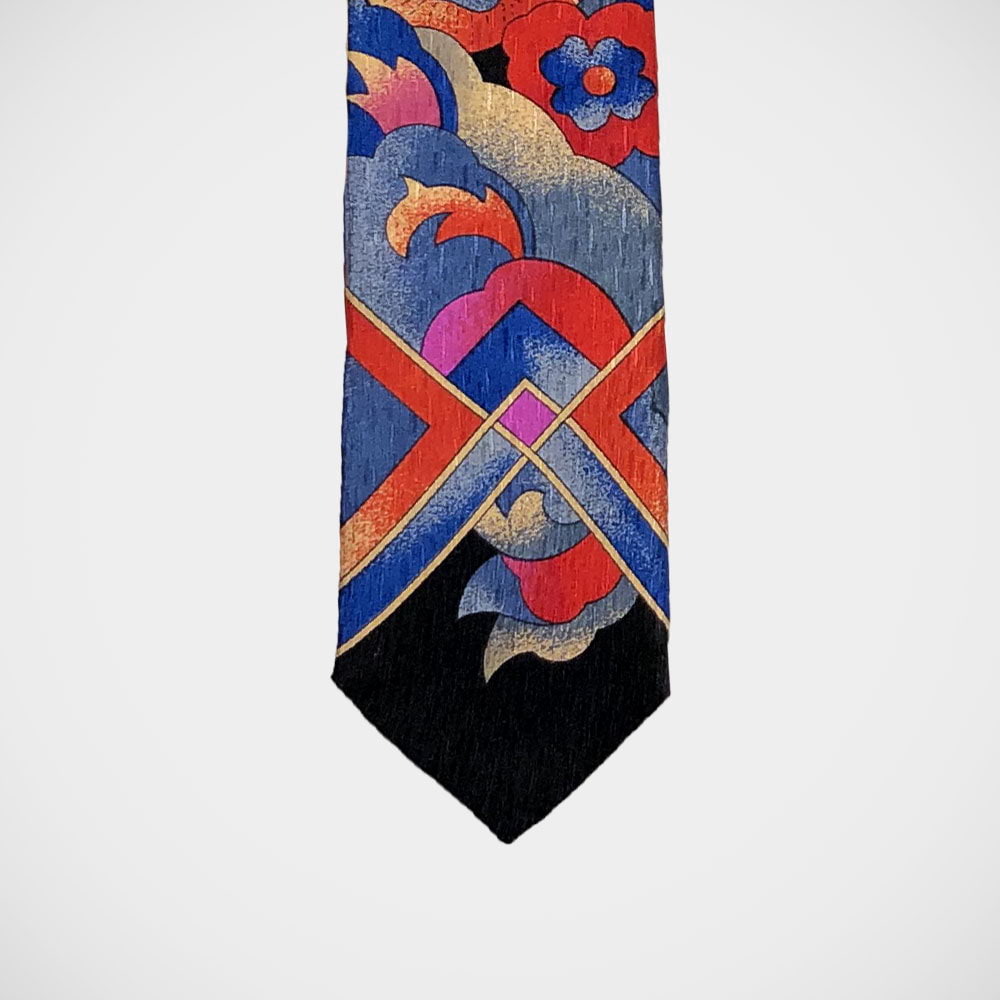 'Blue & Red Floral Panel' Tie