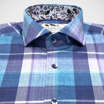 'Blue & Purple Graph Check' Short Sleeved Sport Shirt