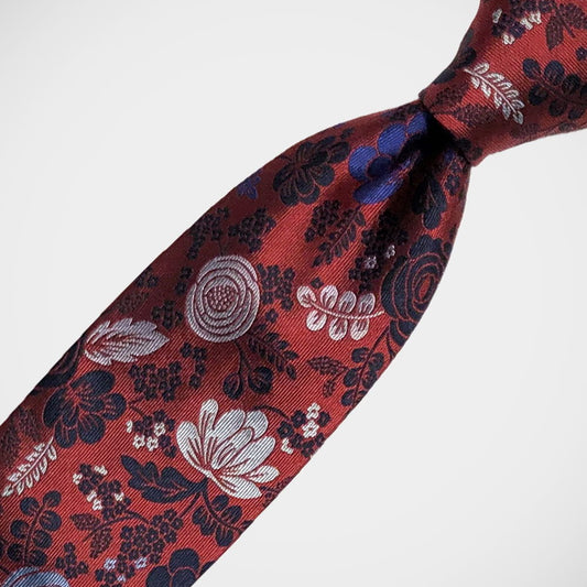 'Blue Floral on Red' Tie