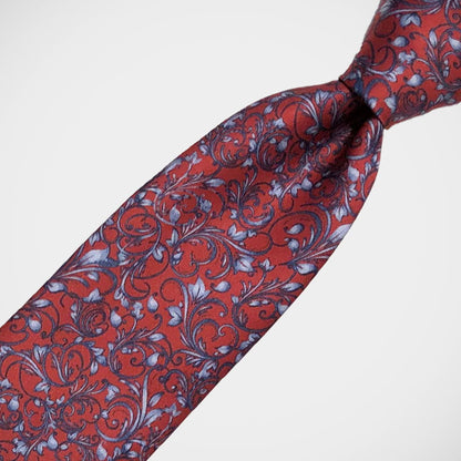 'Blue Filigree on Red' Tie