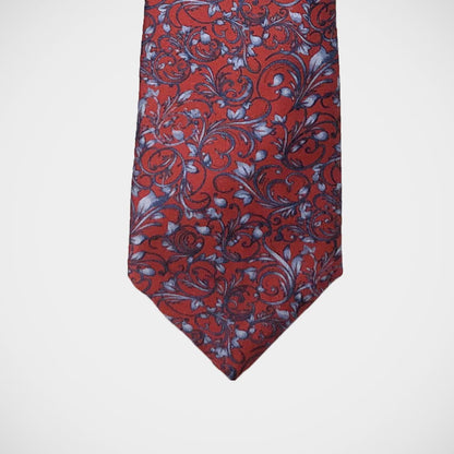 'Blue Filigree on Red' Tie