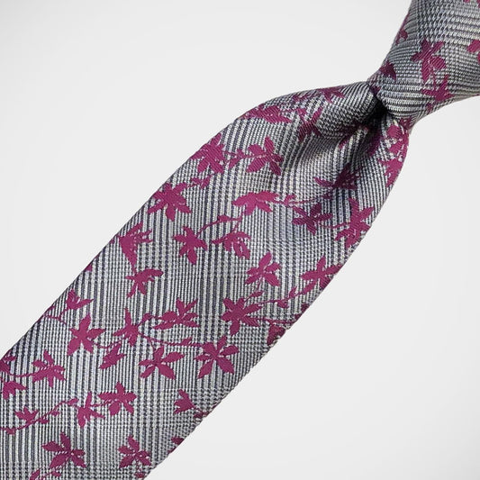 'Pink Floral on Glen Check' Tie