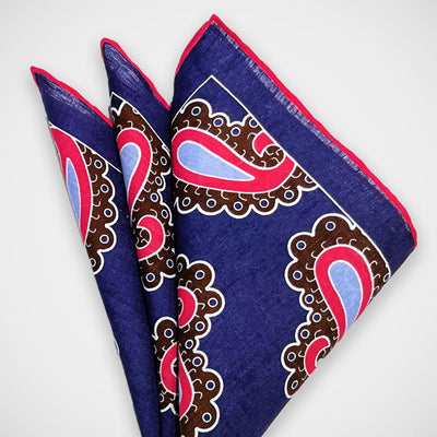 'Bold Paisley on Blue Linen' Pocket Square