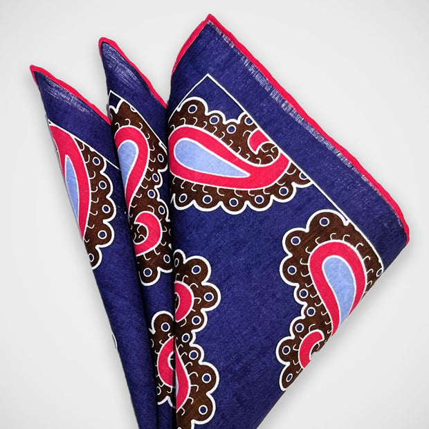 'Bold Paisley on Blue Linen' Pocket Square