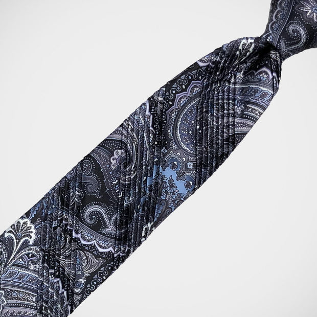 'Pleated Silver Blue Paisley' Tie