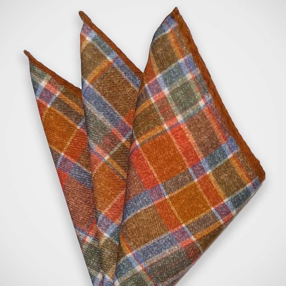 'Orange Plaid' Pocket Square