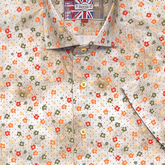 'Floral on Tan' Short Sleeved Sport Shirt