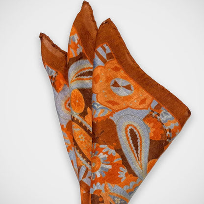 'Orange and Grey Floral' Pocket Square