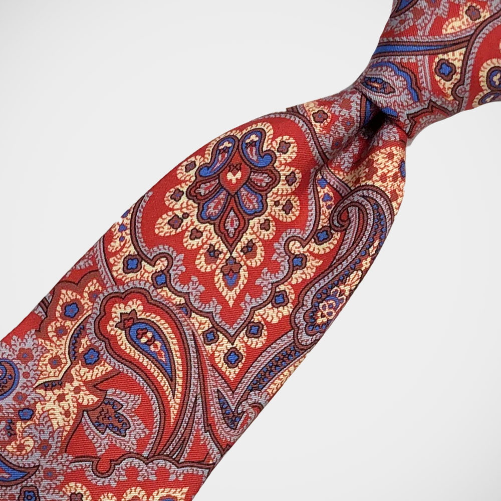 'Blue and Yellow Paisley on Red' Tie